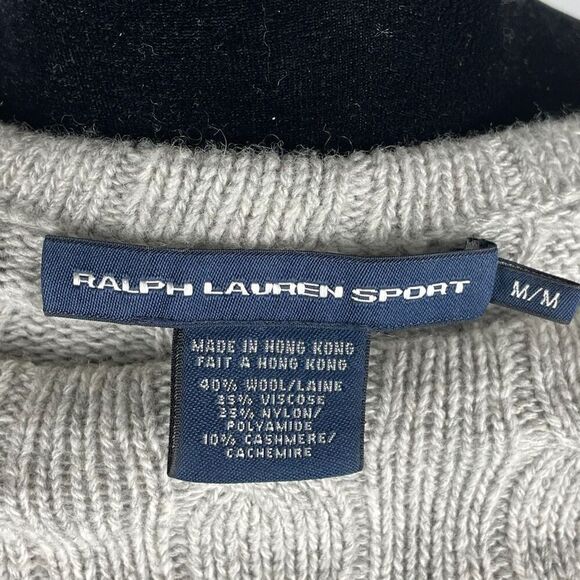 Ralph Lauren Sport Gray Cable Knit Wool High Neck Sweater - Women’s M - Picture 5 of 7